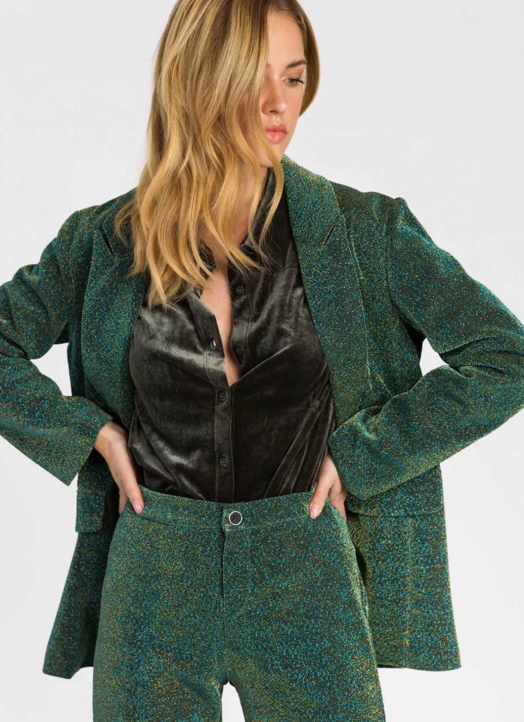 Hortense Blazer in Green - Metallic Suit