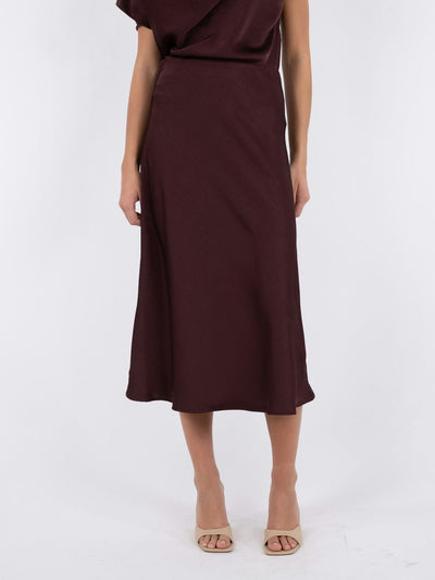 BOVARY SATIN MIDI SKIRT BORDEAUX