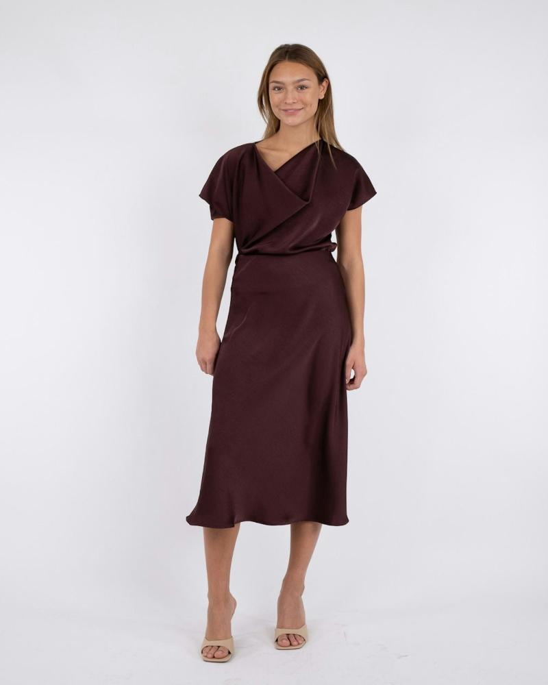 BOVARY SATIN MIDI SKIRT BORDEAUX