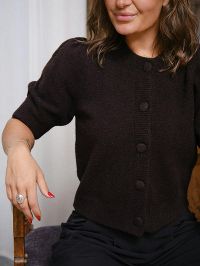 TRUDY KNIT CARDI CHOCOLATE BROWN