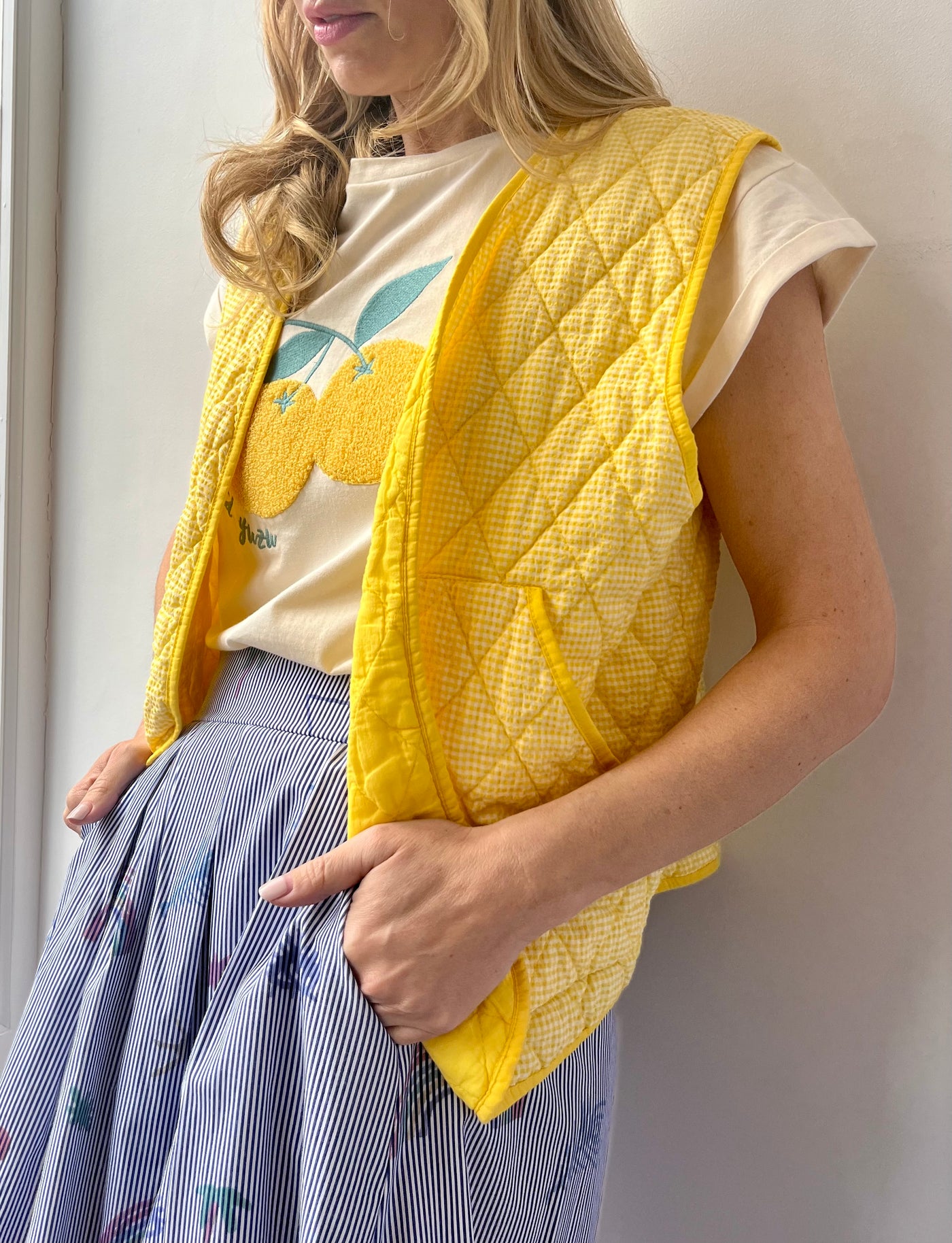 SALIE QUILTED VEST VICHY YELLOW