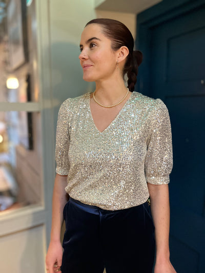 LLYOD SEQUIN TOP ECRU