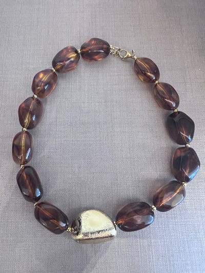 SARA NECKLACE RESIN GOLD/CHOCO