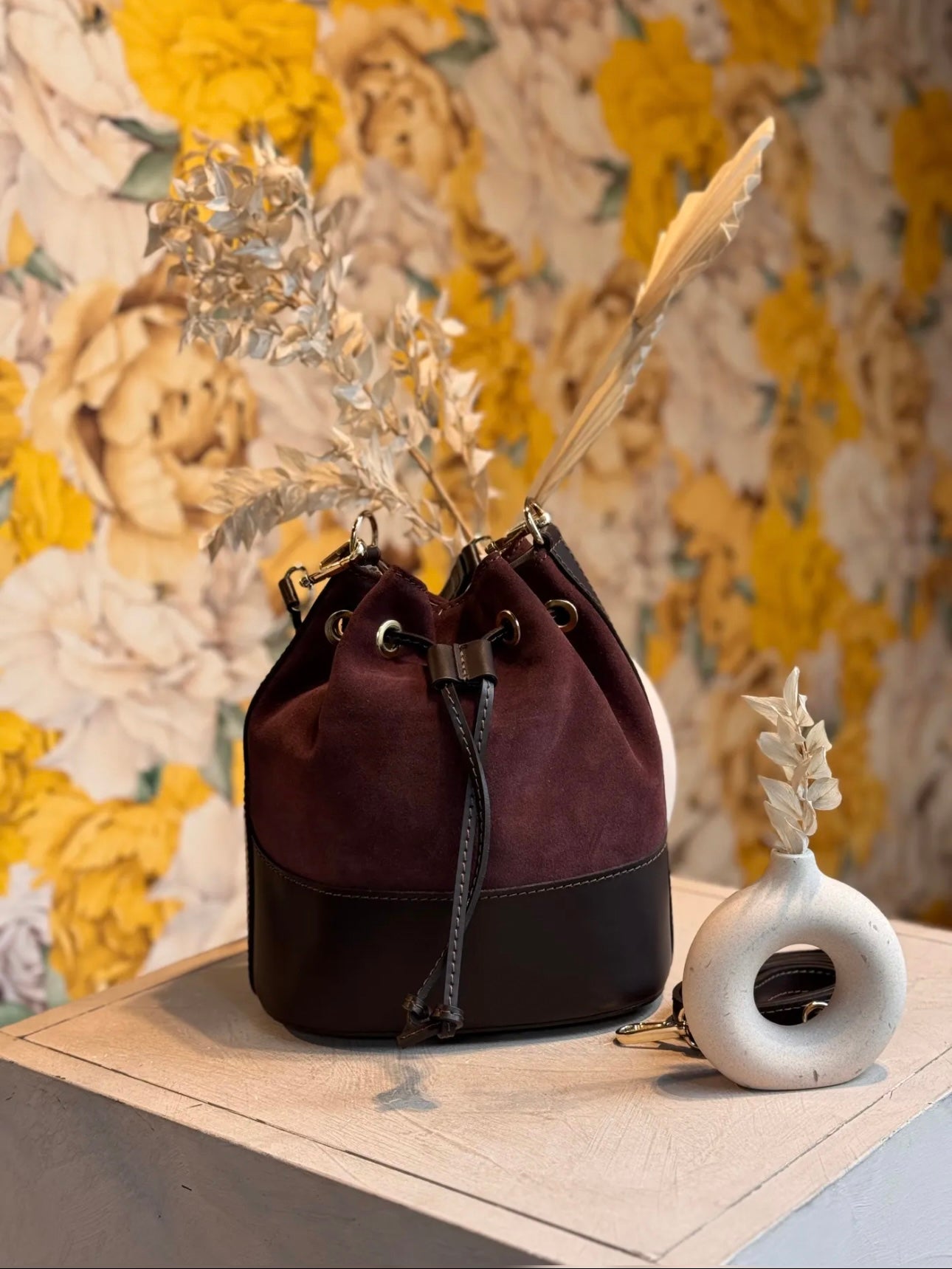 GARY BUCKET BAG WINE/BROWN