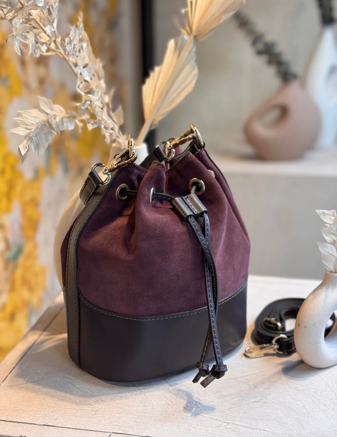 GARY BUCKET BAG WINE/BROWN