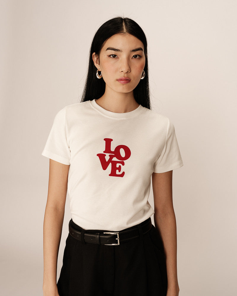 LOVE T-SHIRT ECRU/RED