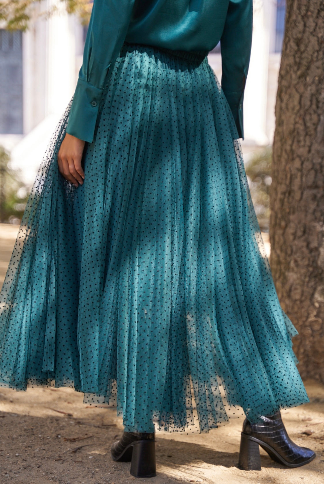 TINA TULLE POLKA DOT BOTTLE GREEN
