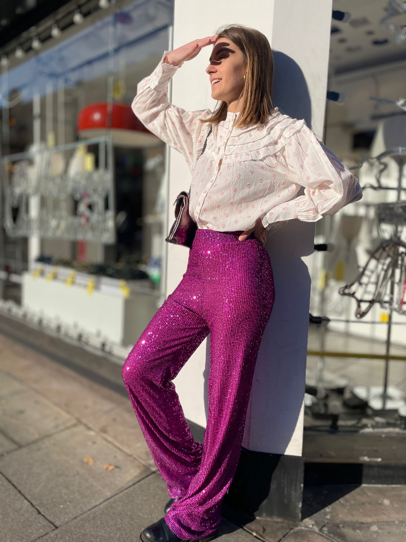 BEE GEES SEQUIN TROUSERS HOT PINK