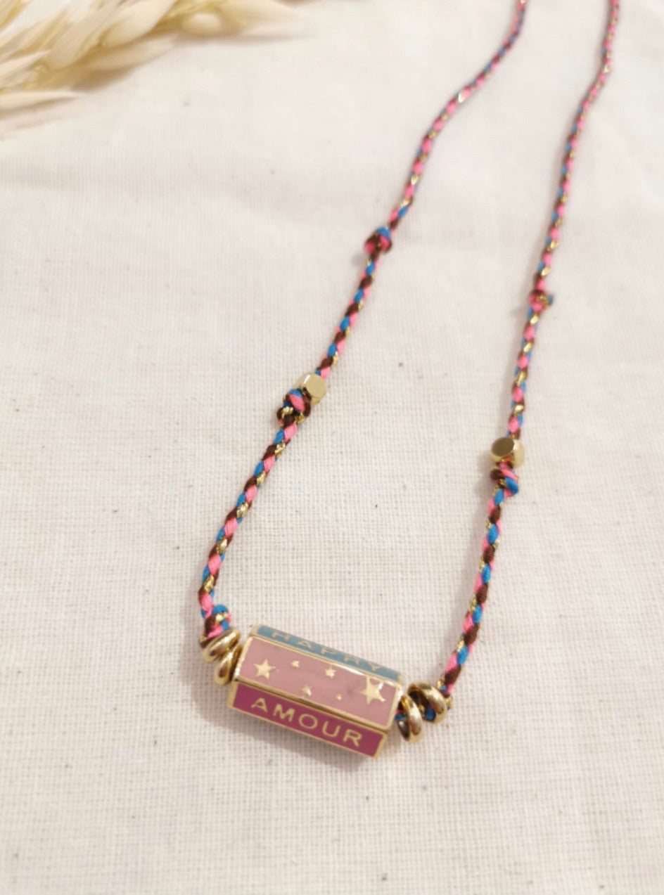 HAPPY AMOUR DREAM BAR NECKLACE WITH MULTICOLOUR ROPE
